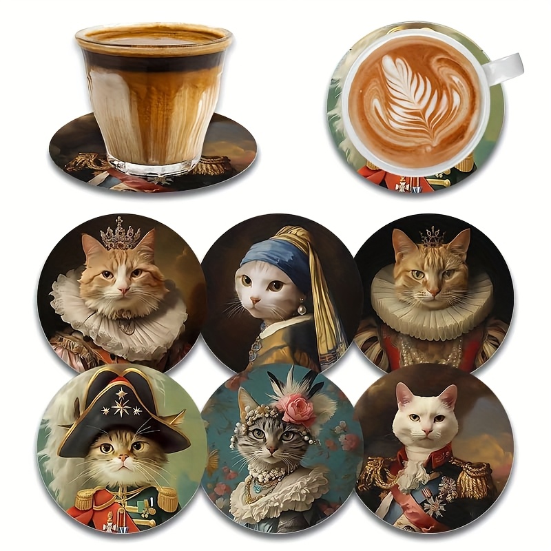 TEMU Lot de 6 sous-verres en bois avec adorable motif de chat , adaptés pour les boissons, et - un choix pour la décoration de et du restaurant, un
