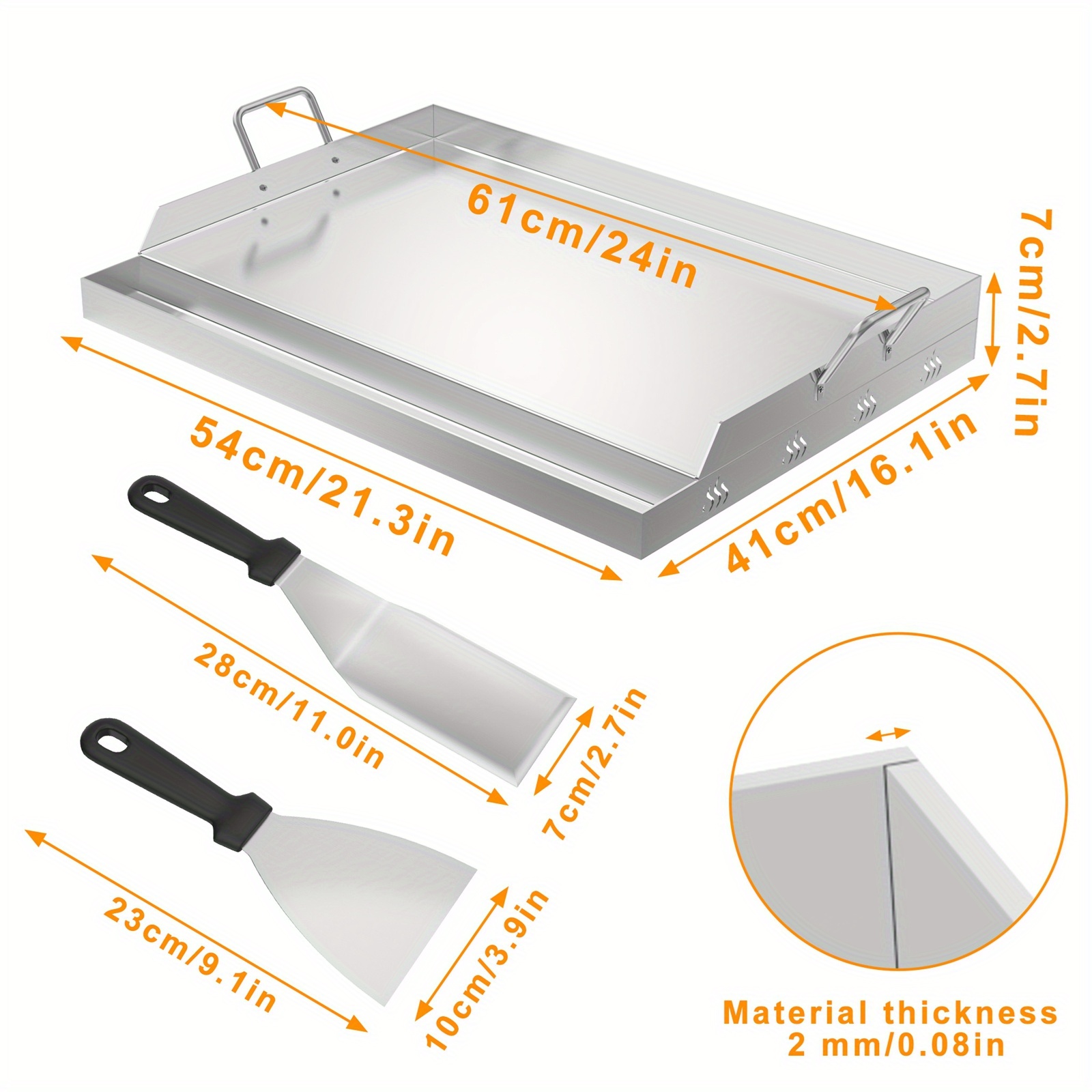 Stainless Steel Grill Pan With Handrails Grill Pan Set With Grill Spatula Suitable For Cooking Steaks And Vegetables In Multiple Sizes