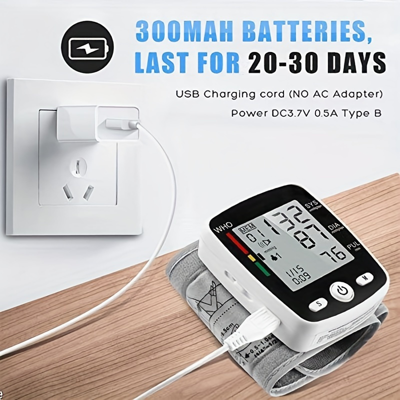  rechargeable   wrist blood pressure cuff monitor with usb charging automatic digital bp machine voice broadcast large display screen built in rechargeable lithium battery Product details 6