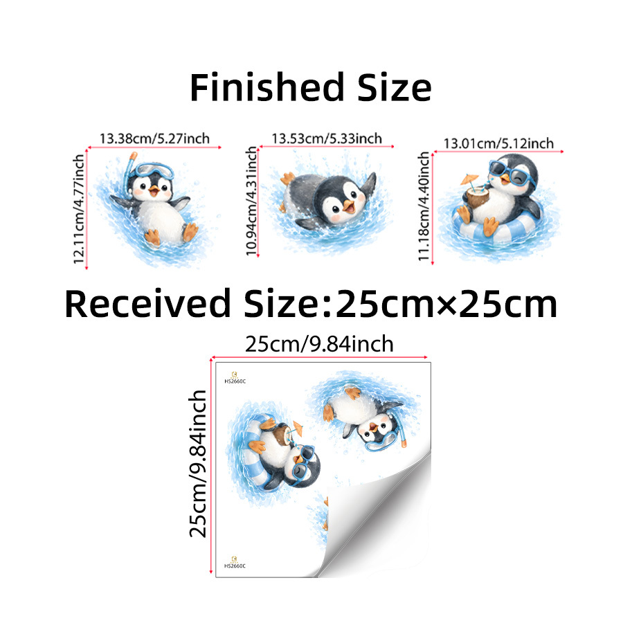 TEMU 1pc Cute Summer Swimming Penguin Bath Stickers, Funny Penguins With Snorkel Swim Ring Sunglasses Coconut Drink Water-splash Decal, Self-adhesive