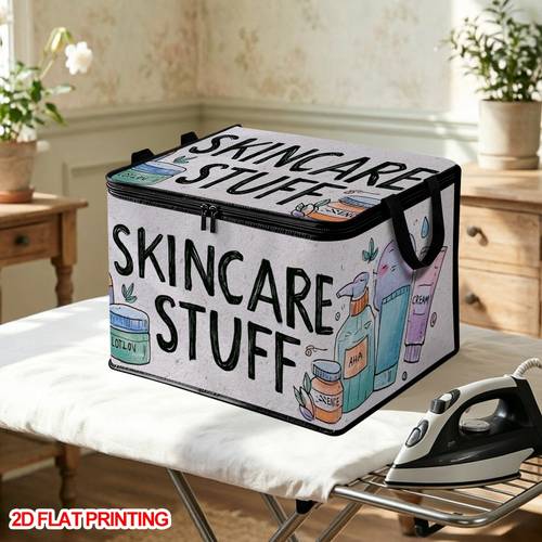 2d flat 1pc hand drawn skincare products lidded storage bins foldable storage case large capacity book organization holiday gift office tidy under bed storage