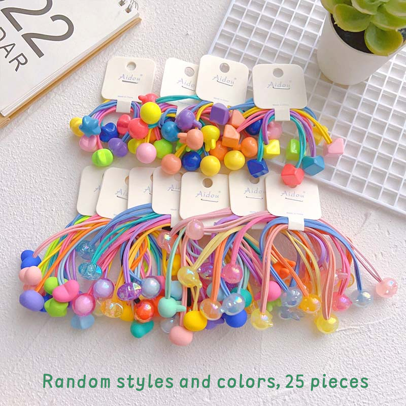 TEMU 25pcs Random Hair String Set, Double Head Winding Hair Accessory, Heart-shaped Star Headband, High Rubber Band Hair Loop