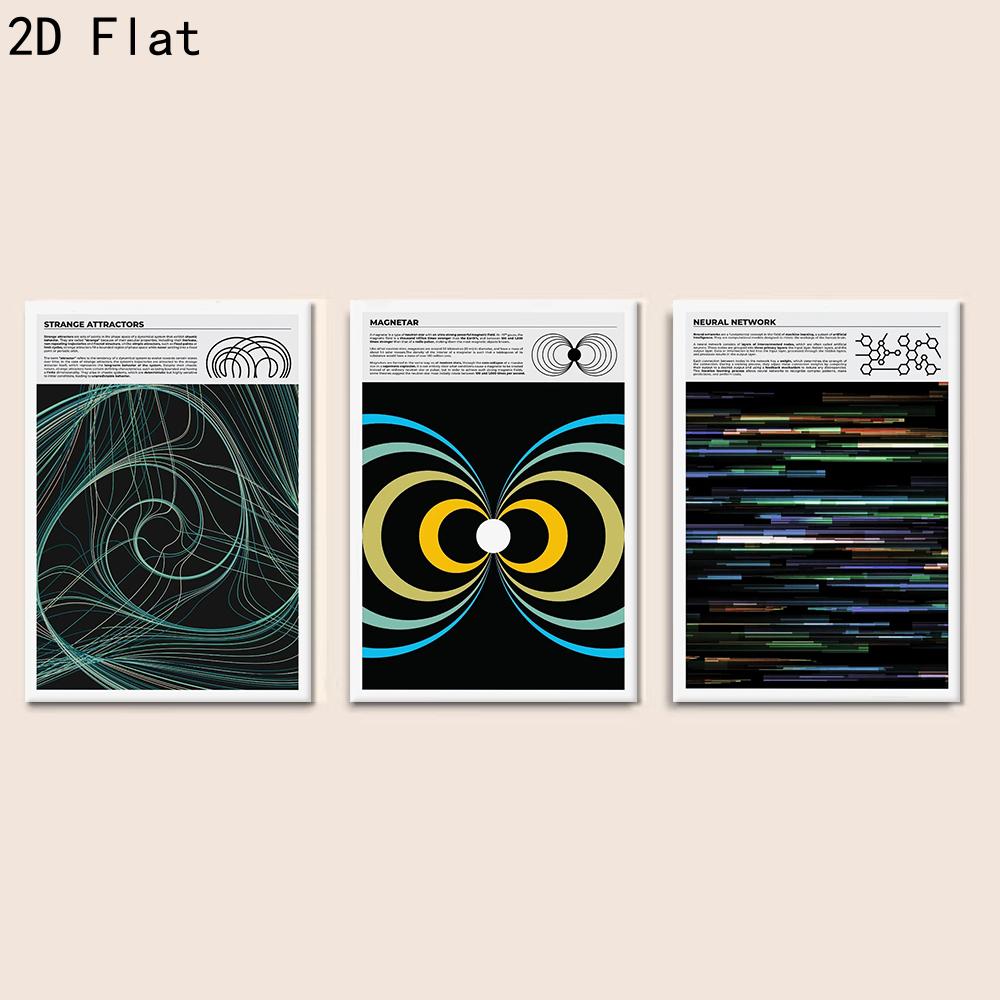 TEMU 2d Flat, 3pcs Modern Abstract Science Triptych Wall Art - Framed/unframed Black Hole, Waves & Network Posters - -themed Mural For Living Room,