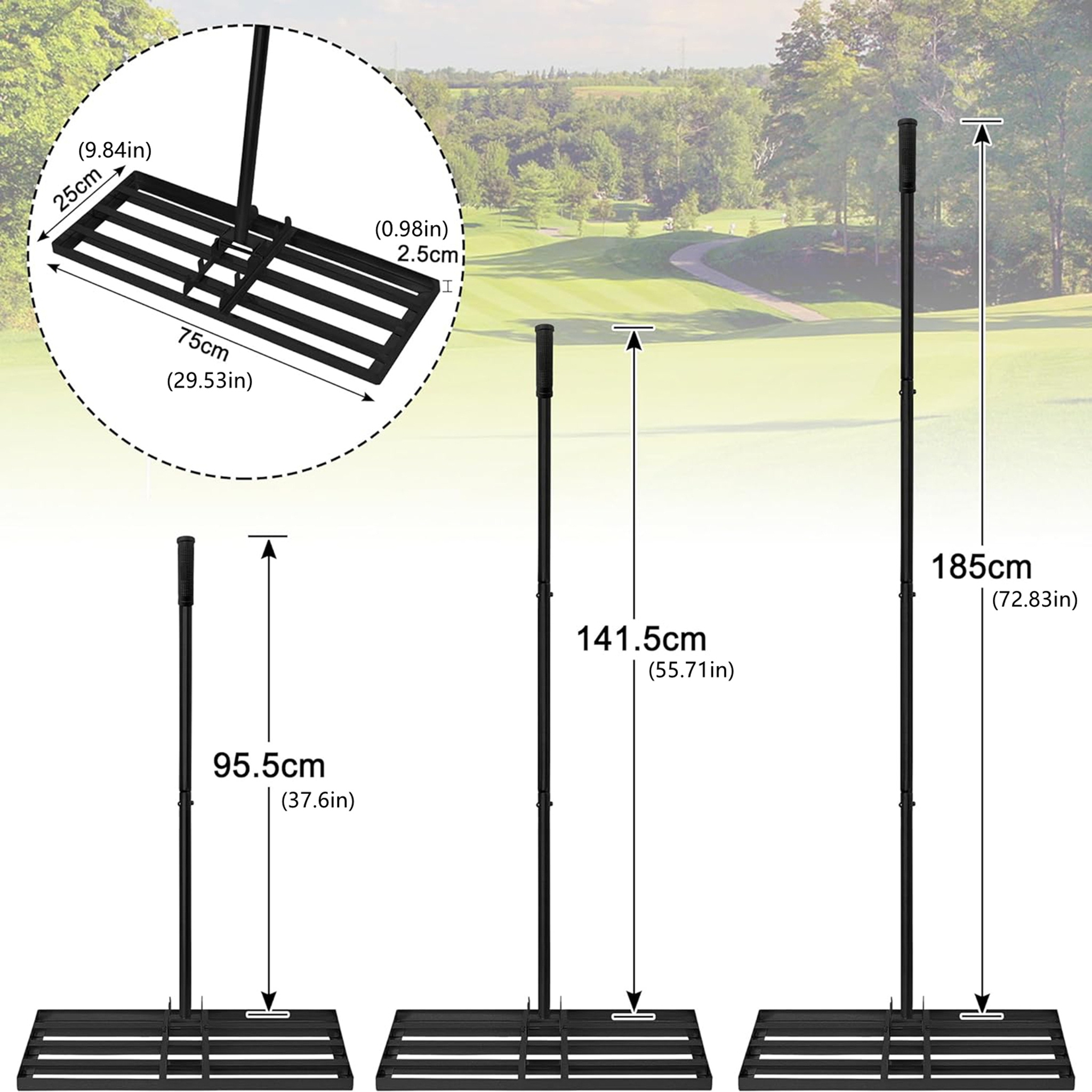 Lawn Scraper Lawn Leveling Rake 50x25cm/75x25cm Lawn Tool Horizontal Rake Lawn Leveler For Scraping Sand From The Lawn With Ergonomic Handle Suitable For Use In The Backyard Golf Course Garden Black