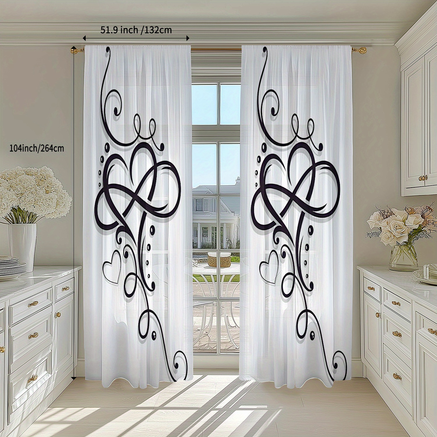 TEMU 2-Pack Tende in Poliestere Semi- con Tasche a Bastone, Design Nodo Cuore �� Adatte per , Ideali per Cucina, Soggiorno, Camera da Letto, Sala da o
