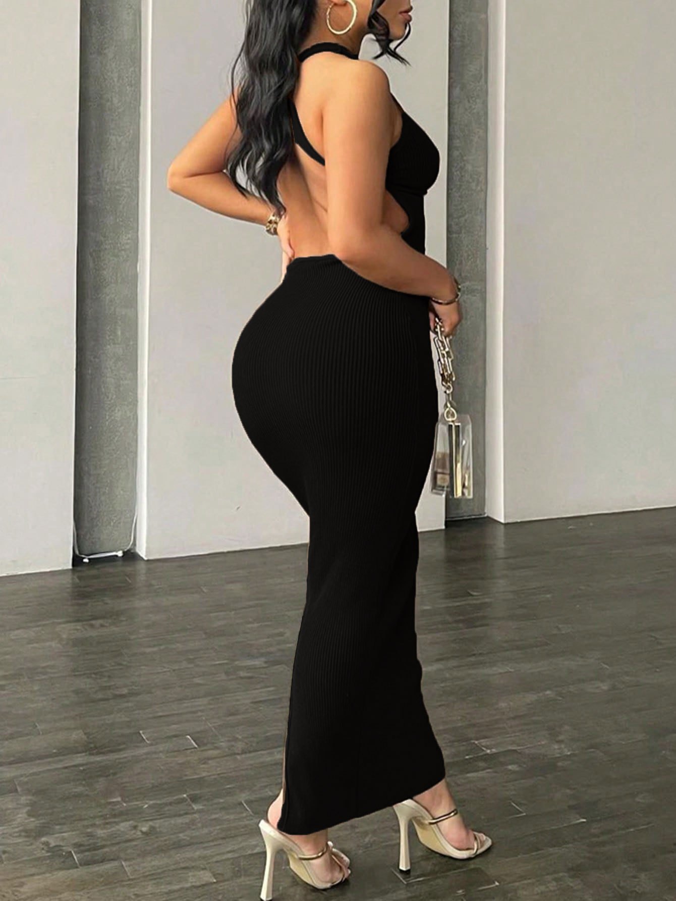 backless fitted black dress cutout detail perfect - Temu Denmark