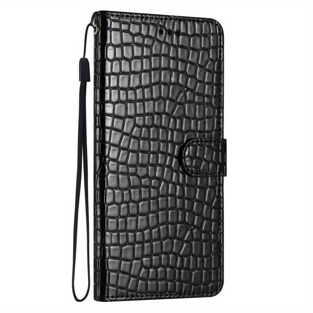 TEMU Phone Case: Black Crocodile-pattern Phone Case With Full-body Protection, Ultra-thin Anti-drop Design, High Quality, Stand Function, Card Slot,