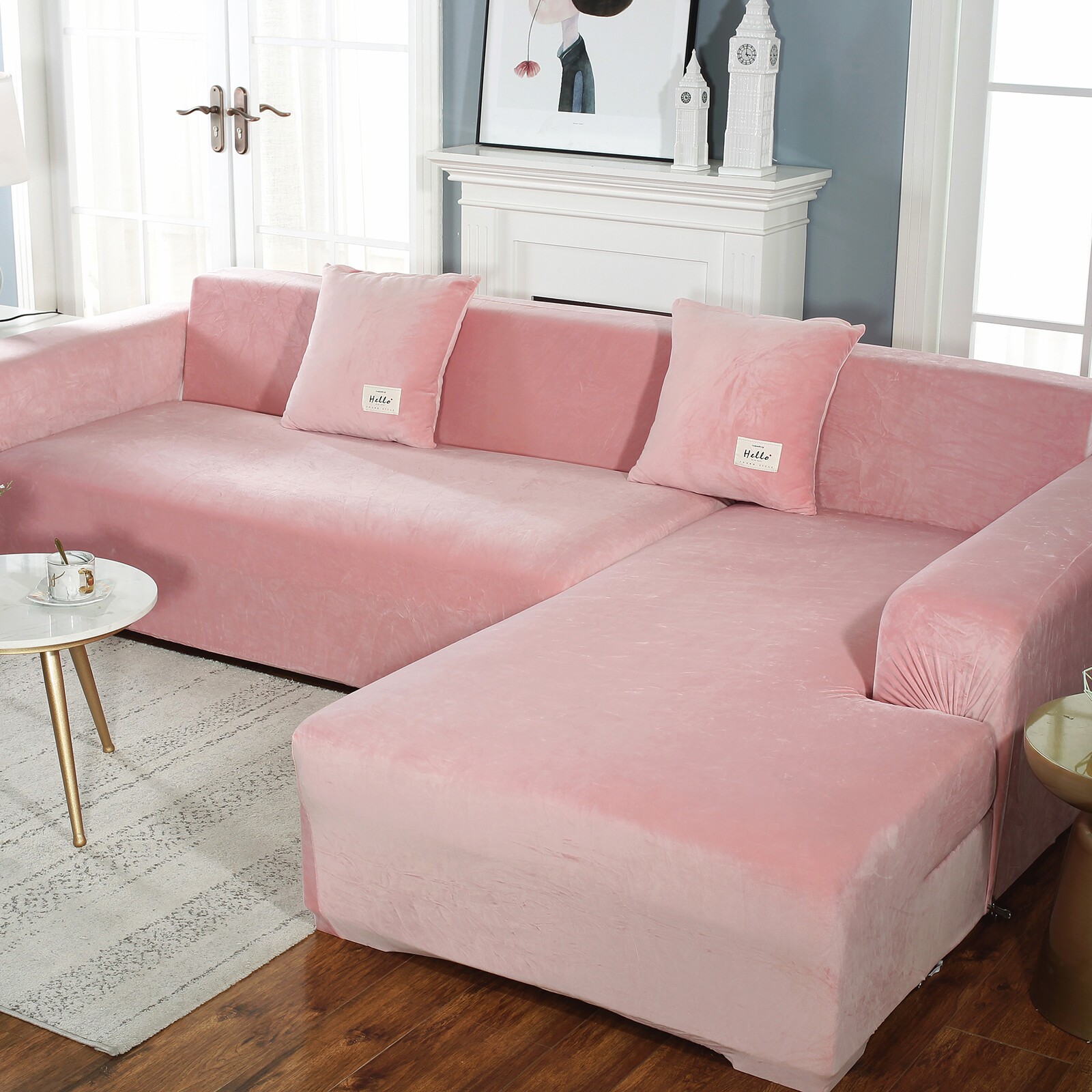 TEMU Stretch Sectional Couch Cover - 2pcs, With Elastic Bottom For L Shape Sofa Covers Couches (4 Seat Sofa   3 Seat Chaise) Blanket Furniture