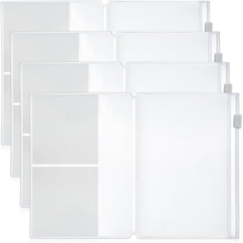 TEMU 4pcs Clear Zipper Pocket Traveler Notebook Inserts With 4 Refillable Card Sleeves Suitable For Travel Journals, Planners, Scrapbooks, Pocket