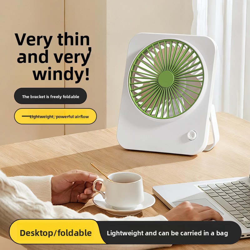 Ventilador de escritorio ligero y delgado de 1 unidad, requiere 2 pilas n.º 5 (pilas no incluidas), con soporte plegable, ajuste de viento de una velocidad, lo suficientemente portátil para caber en un bolso, para viajes de camping al aire libre