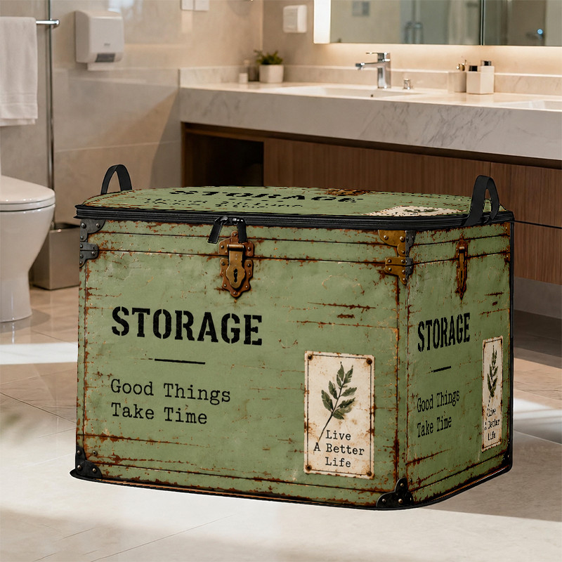 TEMU Vintage Distressed-style Storage Box With Printed Design, Featuring Base Color With A Metal Clasp And Botanical Specimen Elements. Printed With