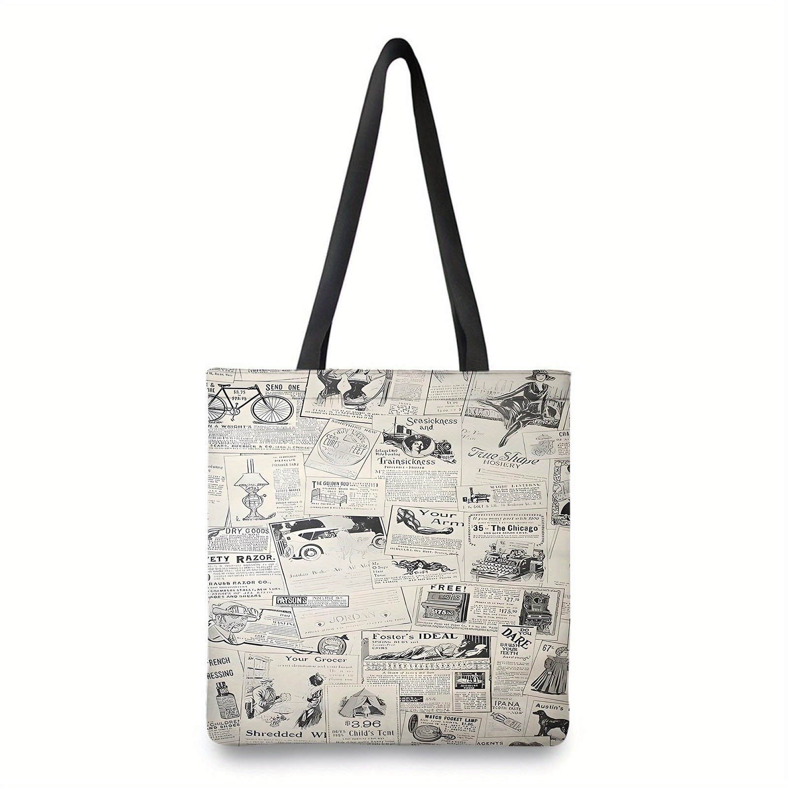 

Chic Vintage Newspaper Print Tote Bag - Spacious Shoulder Bag For Women, Ideal For Shopping, Travel & Beach , Party Supplies, Holiday Supplies, Reusable, Cute