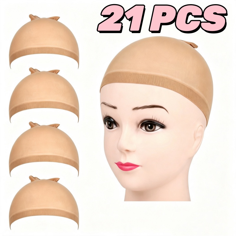 TEMU 21pcs Hd Invisible Mesh Wig Caps, Ultra Thin Net With Stretch Elastic Band, No Slip Soft Hair Stocking For Women, Wig Application, Makeup,