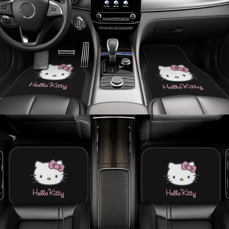 

Sanrio Hello Kitty 4pcs Car Seat Cover Set, Knit Fabric, Christmas Cartoon Auto Cushion Protector, Foot Mat Protection, Travel Accessories