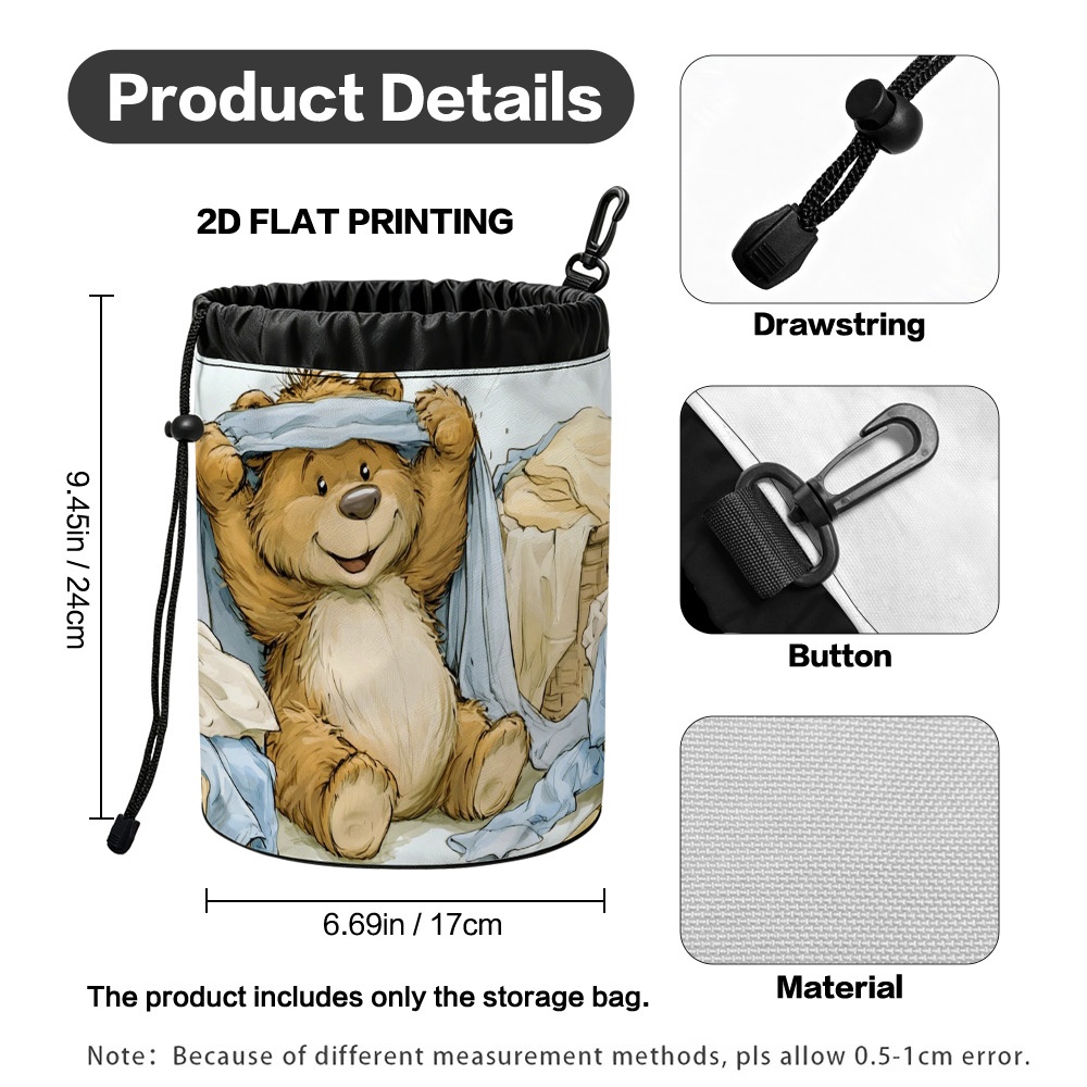 TEMU Borsa porta mollette per bucato a forma di orsetto con chiusura a cordoncino, 1 pezzo - Tessuto resistente a forma di orso per mollette, bucato,
