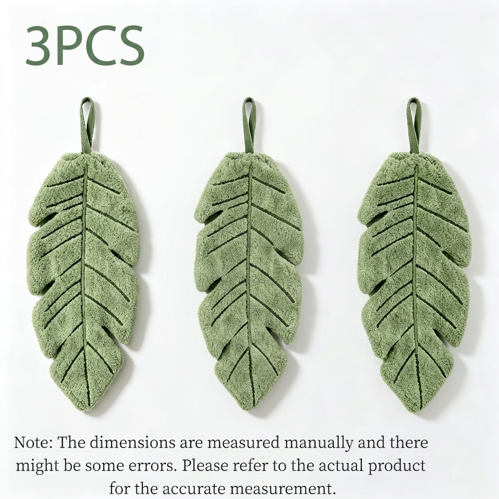 TEMU 3pcs-cute Leaf Shaped Hanging Hand Towels, Soft Absorbent Microfiber Kitchen Hand Towel With Hanging Loop, Aesthetic Quick Dry Dish Cloth For
