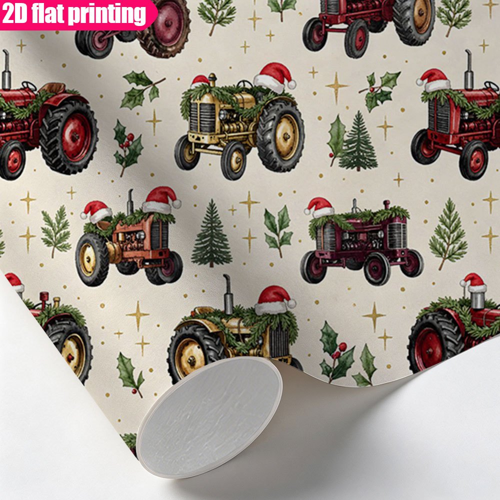 TEMU [Impression Plate 2D] avec de Noël, Papier d'Emballage Artisanal Motif Tracteur pour Emballage Cadeaux, Anniversaire, Mariage, Scrapbook, Fête