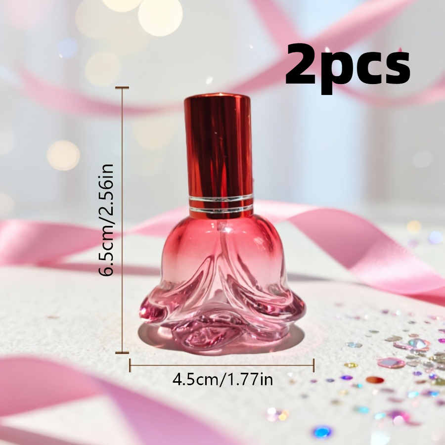 TEMU 2pcs Rose-shaped Glass Perfume Bottles With Spray Atomizer - Reusable Refillable Portable Perfume Atomizers Suitable For Travel, Diy Perfume