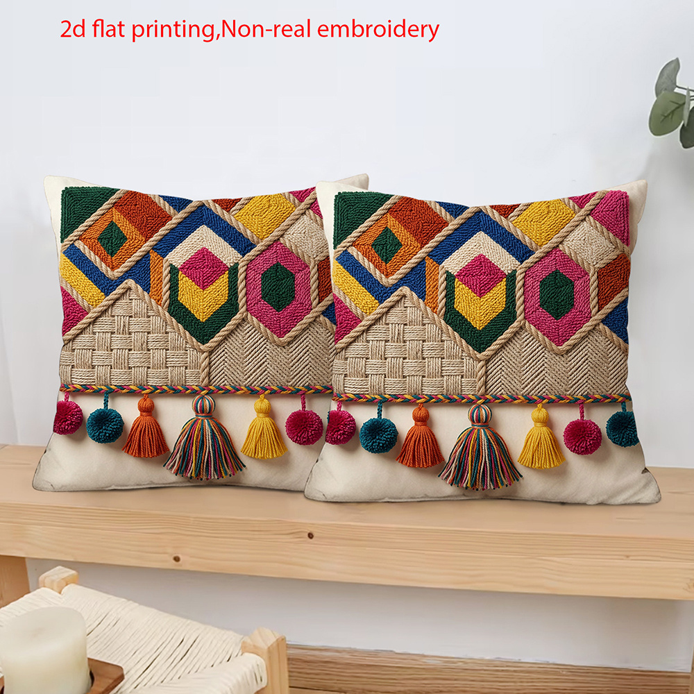 TEMU 2pcs 2d Flat Printing Bohemian Ethnic Pillow Covers For Living Room Sofa Bedroom Cushion Cases Non-embroidery Pillowcases Suitable For Holiday