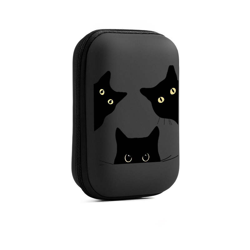 TEMU Cats Patterns Are Essential For ! Stylish Matte Black Headphone Storage Bag. Eva Headphone/data Cable/charger Storage Box. Headphone Cover Theme