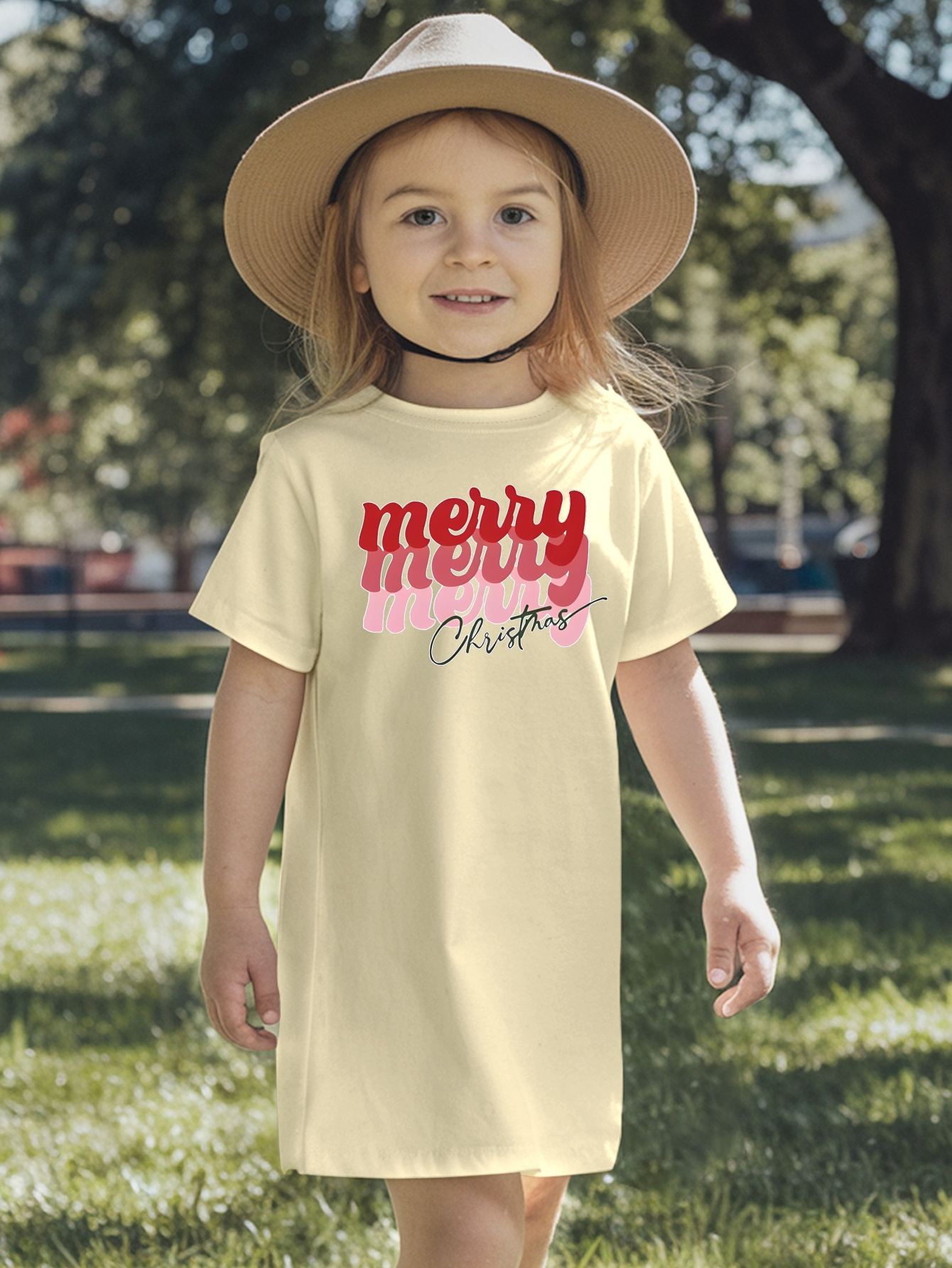 girls' christmas print a-line dress with snowflake reindeer