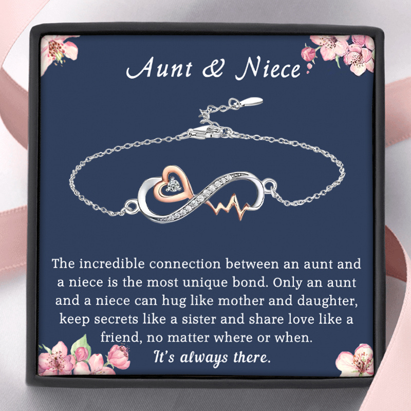 TEMU Aunt & Niece Infinity Heartbeat Bracelet With Card And Box Gift, Birthday Gift, Christmas Gift