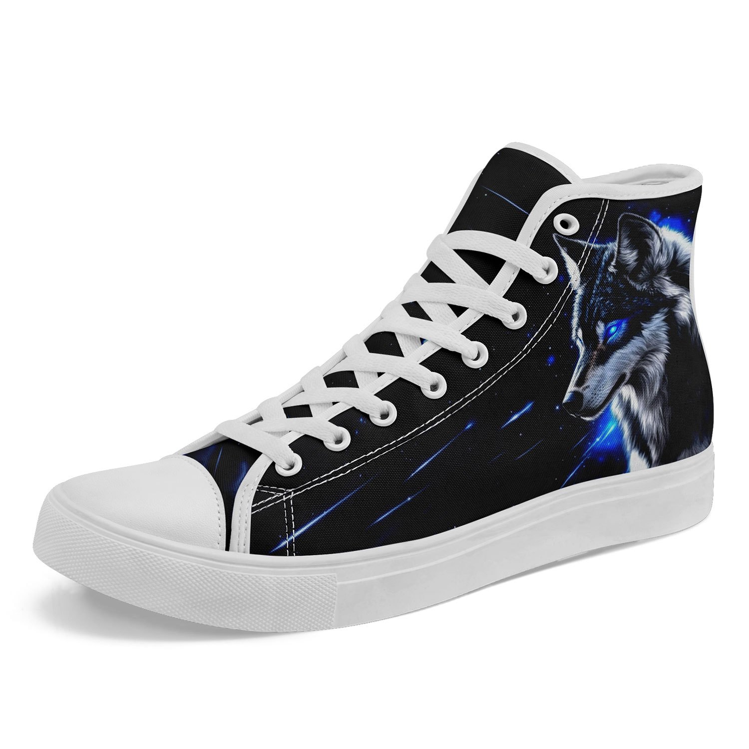 TEMU High-top Sneakers For Women Featuring A Galaxy Wolf Design, Trendy Animal For Couples, Retro Street Style Suitable For Casual Wear, Street