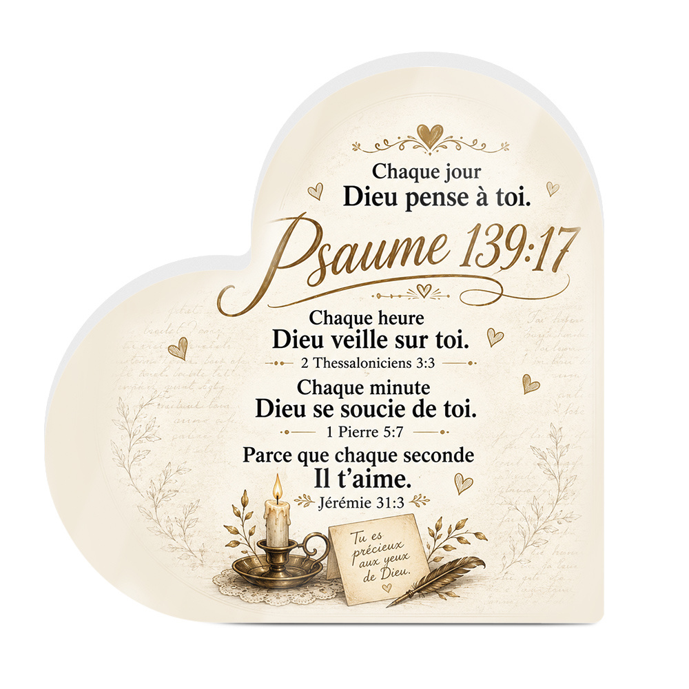 TEMU Plaque 2D plate PUTUO DECOR avec français - Décoration de table moderne en PVC de cœur avec 139:17 & Écriture de 2 Thessaloniciens, décoration