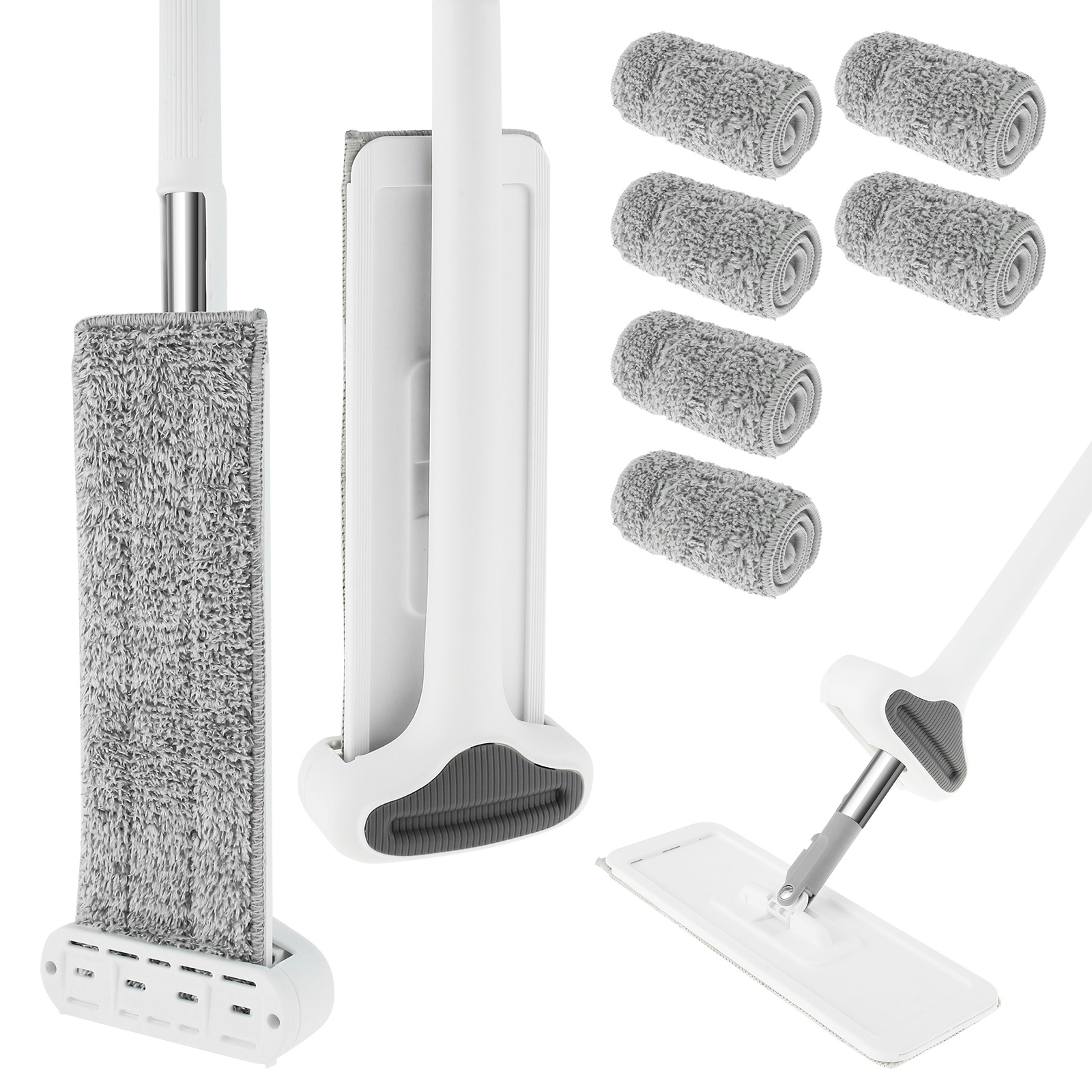 Flat Mop Made Microfiber Featuring Six Reusable Pads