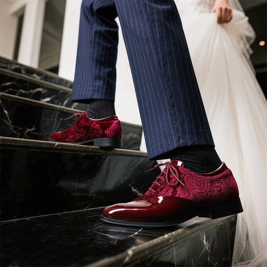 mens dress tuxedo shoes classic patent velvet - Temu display picture 1
