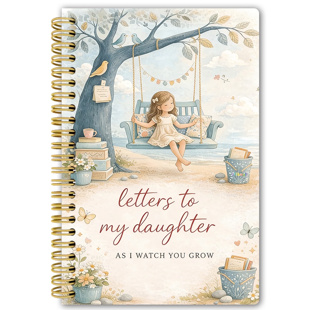 TEMU 1 stuks Letters to My Daughter Spiraalnotitieboek - Waterverf Meisje op Schommel Strand Design, "As " Herinnering Notitieboek van Mama|Perfect