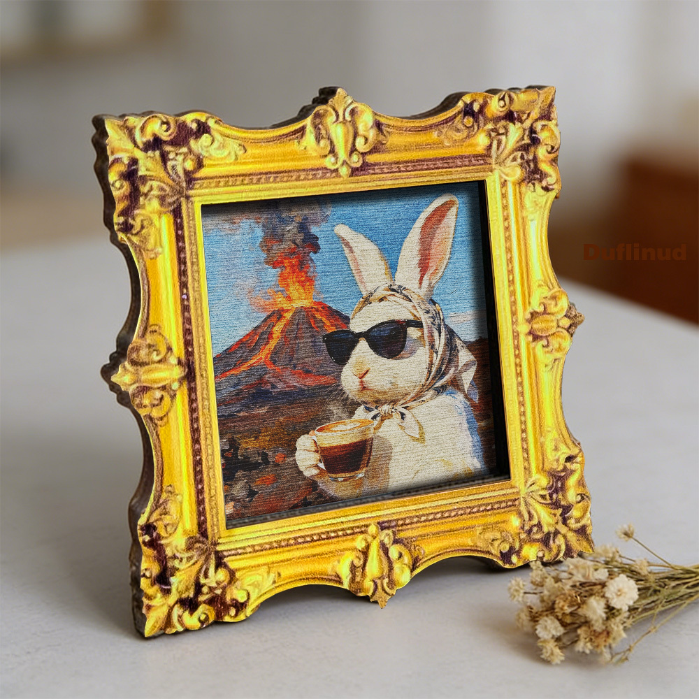TEMU 1pc Duflinud Wooden Fridge Magnet With Backing - Wood Framed Rabbit Decor Suitable, Vintage Decoration, Rabbit-themed Refrigerator Magnets For,