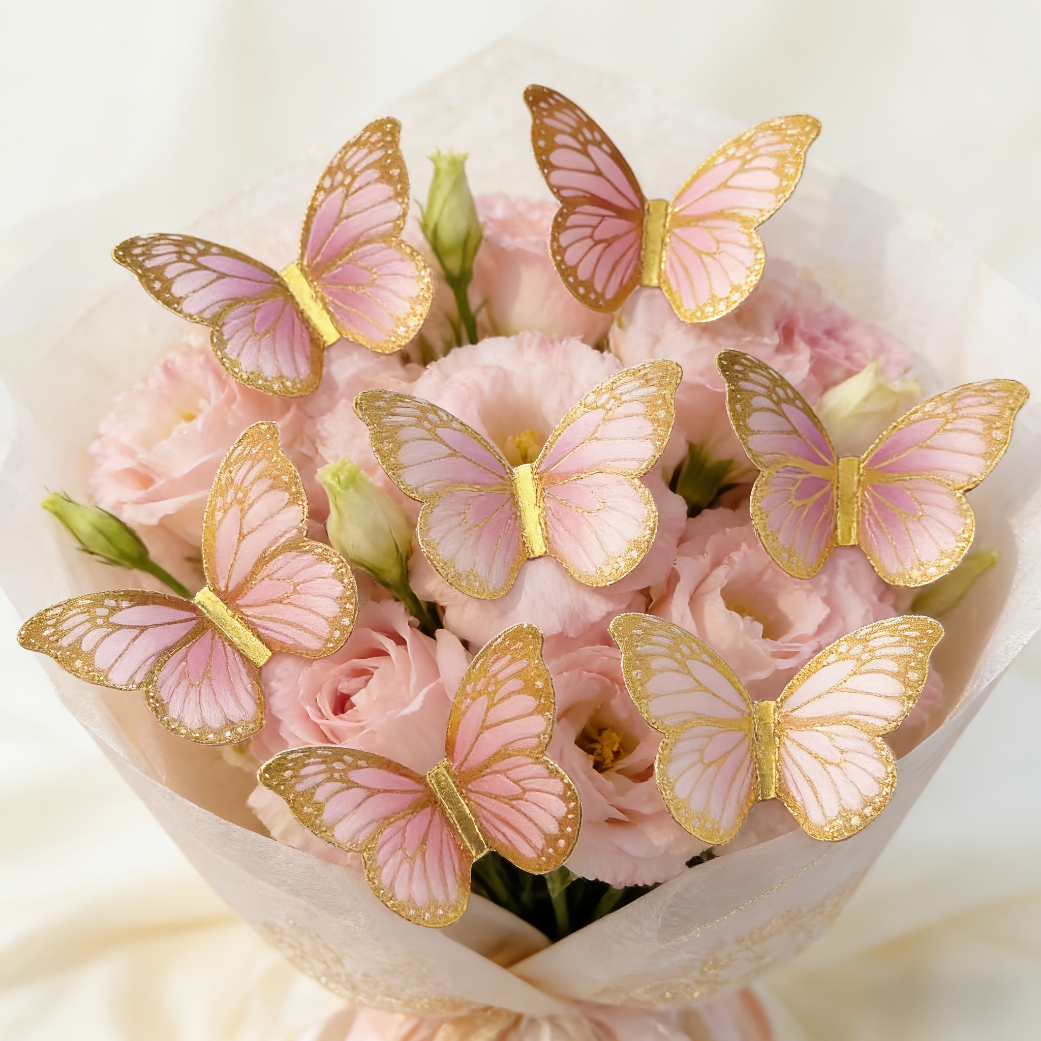 TEMU 28pcs 3d Stereoscopic Stickers, Floral Decoration, White, Pink, Purple, Blue Butterflies, Suitable For Valentine's Day Bouquet, Mother's Day