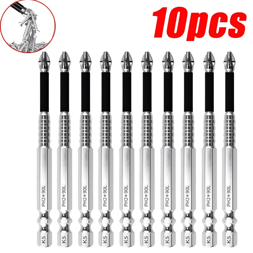 TEMU 10pcs Anti-slip S2 Steel Magnetic Screwdriver Bit Set, Magnetic Screwdriver Bit Set, Magnetic Anti-slip Drill Bit, Screwdriver Bit, 1/4 Inch