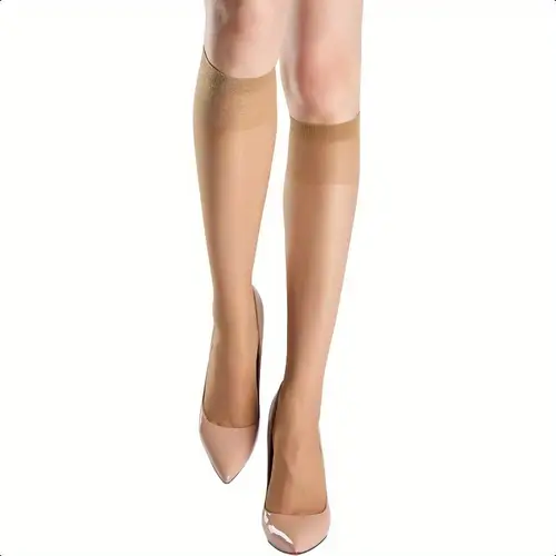 sheer knee high stockings for women 6 pairs nude and black knee high reinforced toe nylons pantyhose for women