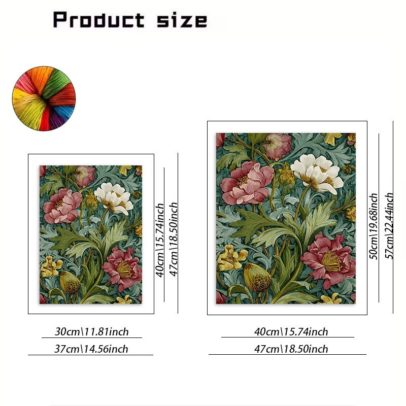 TEMU Vintage Floral Printed Cross Stitch Kit, Polyester Material 2d Plane Cross Stitch, Multiple Specifications Available, Perfect Spring Graduation