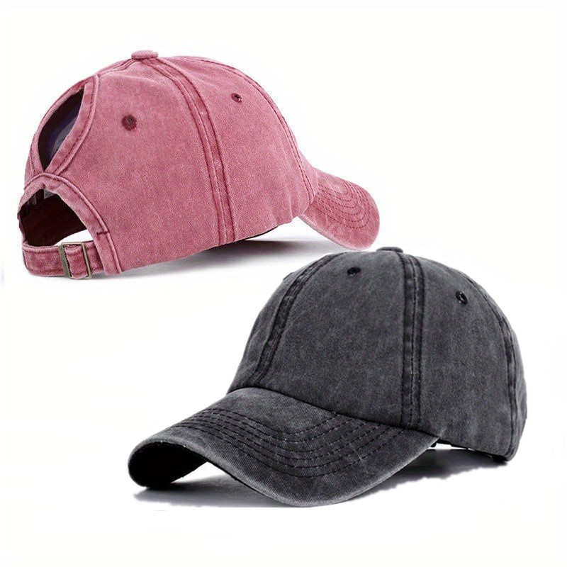 Image of 2pcs Women's Outdoor Sports Ponytail Baseball Cap Adjustable Twill Hat High Ponytail Or Messy Updo Duckbill Hat