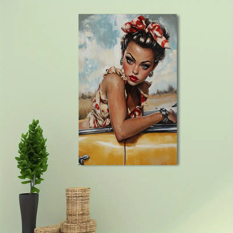 1pc century modern rockabilly pin girl canvas painting Temu