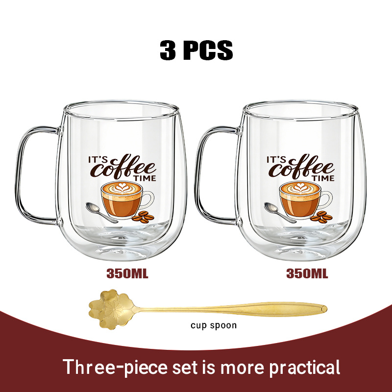 E-shop 3er-Pack, zwei doppellagige Borosilikat-Gläser und ein goldener Löffel, geeignet für Kaffee, Fruchtholztee, Milch und Getränke. Der beste