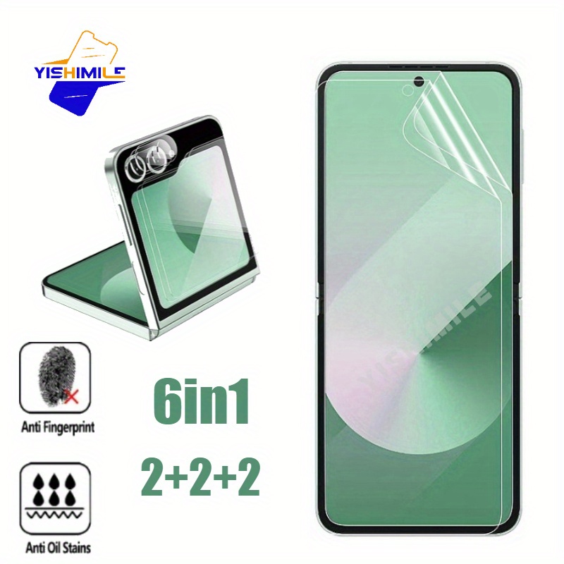 TEMU 6in1 2pcs Front Screen Soft 2pcs Lens 2pcs Rear Screen Tempered Film, Hd , For For Galaxy Z Flip 7/6/5/4, Touchscreen Protection, Finger Print