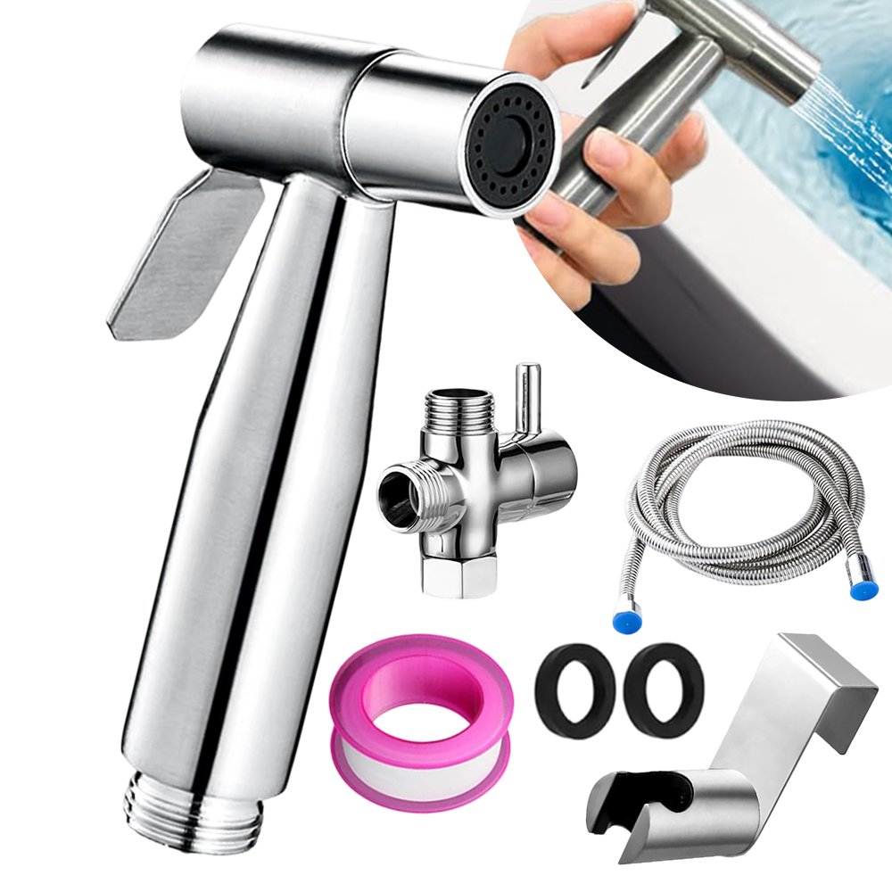 Image of 1set Handheld Shower Nozzle With Three-way Valve, Suitable For Toilet And Bathroom, Including Hose And Mounting Bracket, , G1/2 Inch Connector