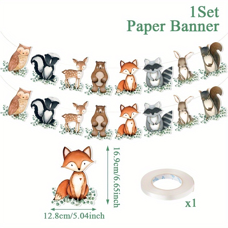 2pcs/set, Forest Animals Paper Banner Hanging Banner, Forest-themed Party Hanging Decoration, Wild Party Decoration, Shower Supplies Banner