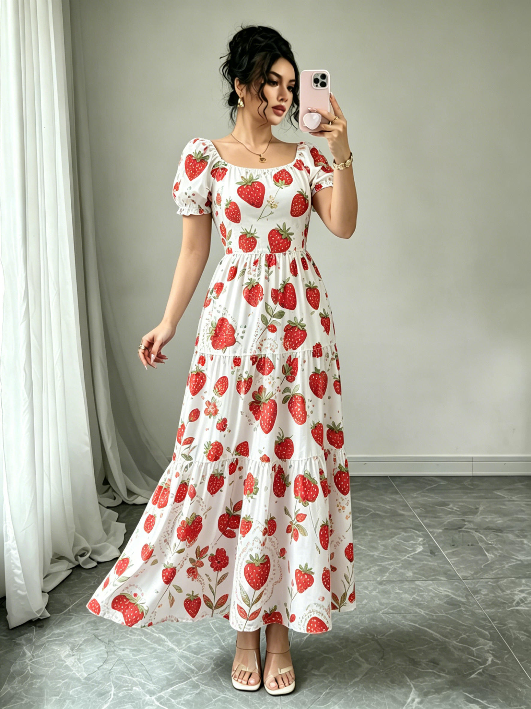 Maxi Dress Strawberry Print Dress Womens Strawberry Dresses Sold On Temu  United States