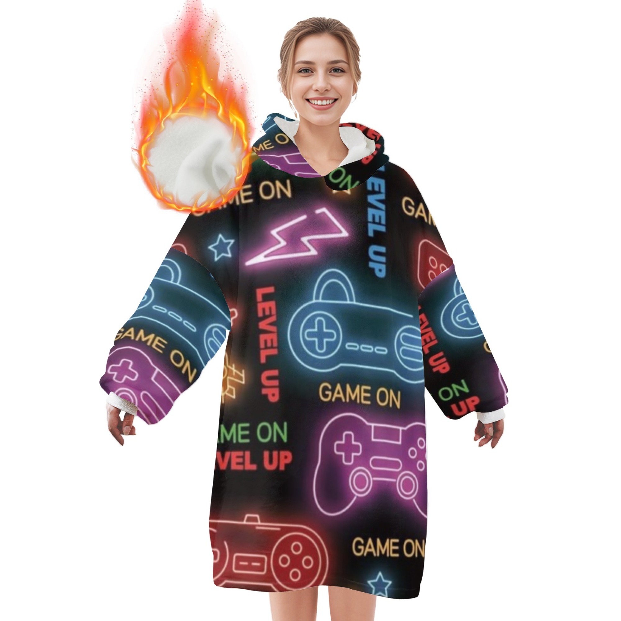 TEMU Printed Flannel Wearable Blanket, Loose And Thick For , Made Of Soft And Comfortable Fabric. Suitable For Men And Women, This Hooded Is Machine