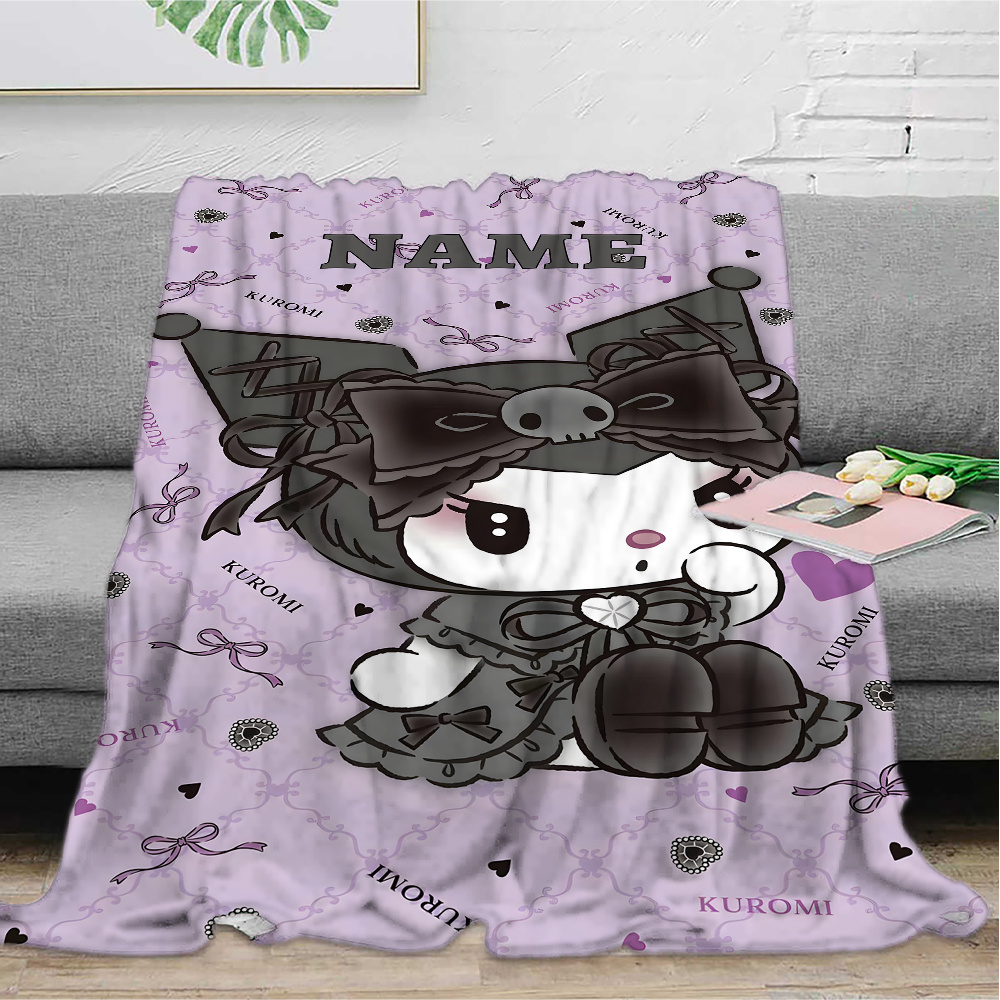 

Custom Sanrio Kuromi Flannel Throw Blanket - Soft, | Personalized Name Gift For Birthdays & | Office, Bed, Couch, Camping & Travel, Kuromi Pattern, , Nap, Sanrio