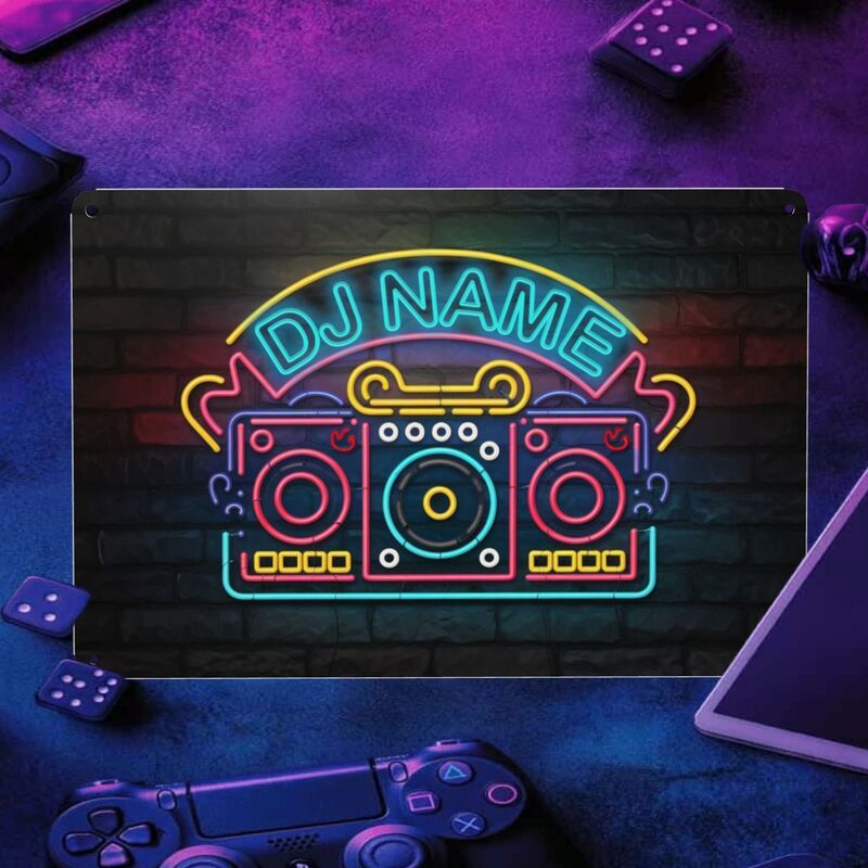 TEMU 1pc Personalized Metal Signage, Vibrant Colors, Exuding Technology And Modernity, Ideal For Nightclub Decor, Party Venue Decoration, Dj , Or For