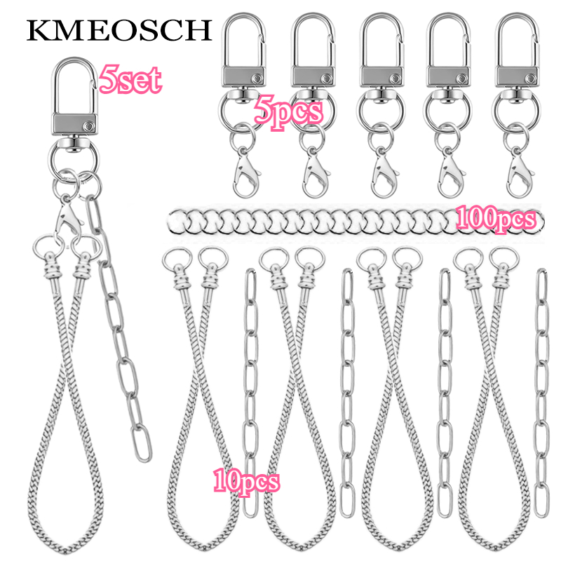 TEMU 5 Sets Lip Gloss Keychain Making Kit, Including 5pcs Keychain Clasps Hooks, 5pcs Extension Chains, 5pcs Bone Beaded Chains, 100pcs Open Jump