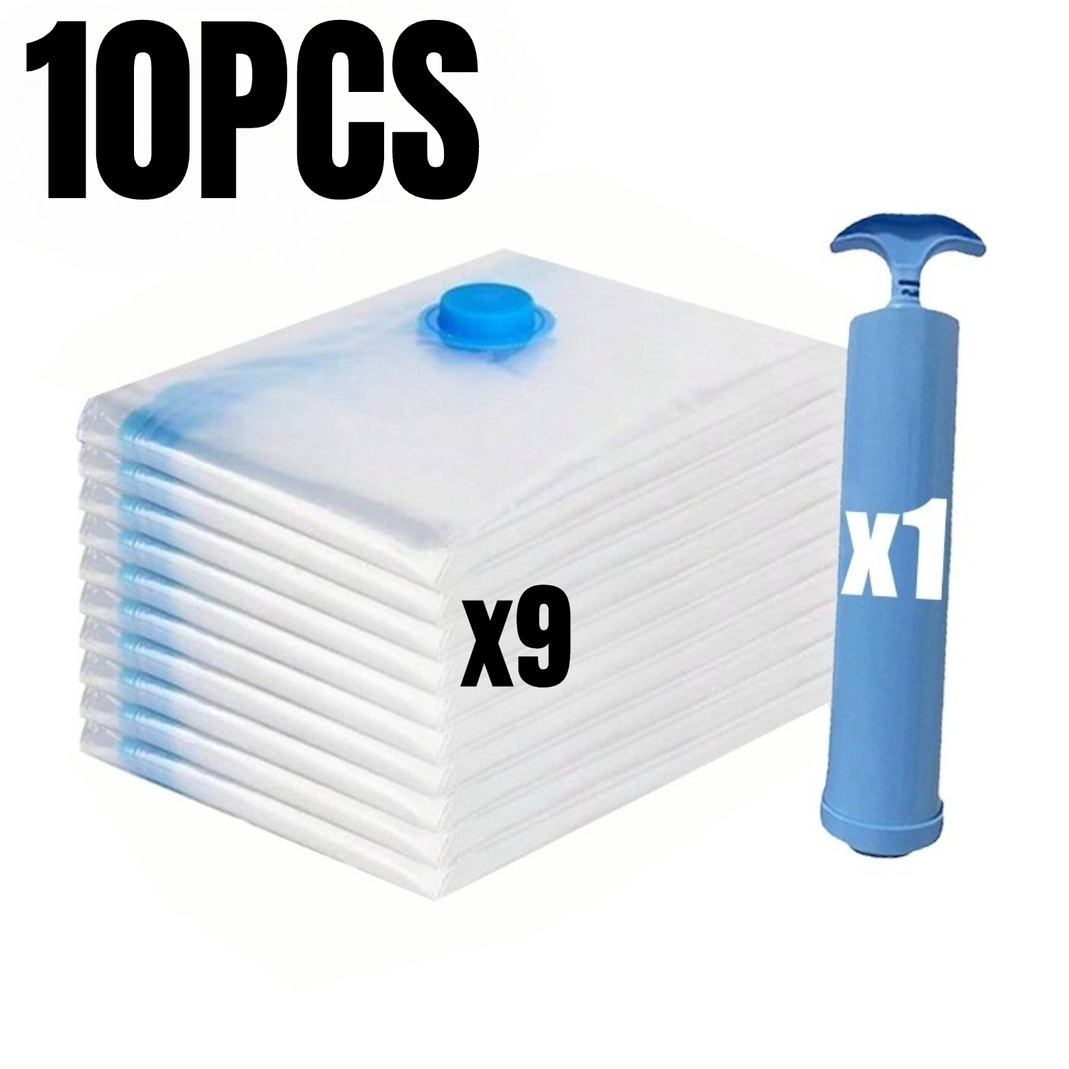 Image of 15/10pcs Set Hand Pump Vacuum Sealed Storage Bag - Space-, Thick Storage Bag With Transparent Visibility - Suitable For Storing Bedding, Clothes, Blankets, Pillows, Ideal For Home And Travel Use