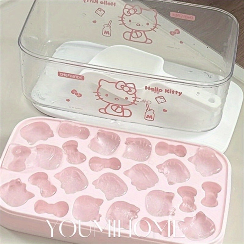 Hellokitty Cat Ice Tray Pink Mold Large Food Grade Silicone Press Household Refrigerator Ice Storage Box