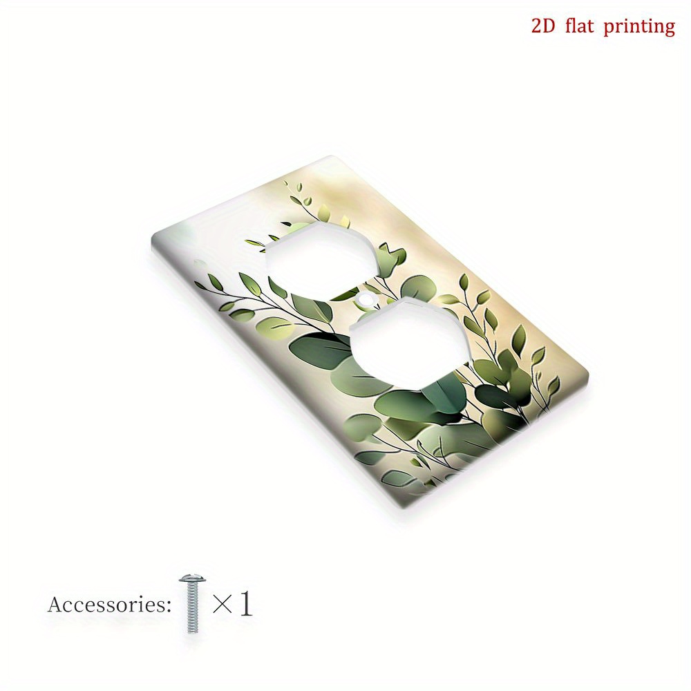 TEMU 1pc Green Eucalyptus Leaves Decorative Outlet Cover Wall Plate - 2d Flat Printed Art, No Wiring Needed, For Light Switches & Electrical Outlets,